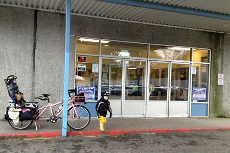 Makeshift bike parking at the Highland Ice Arena