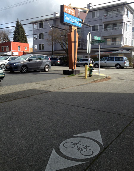 On-street bike markings in Maple Leaf