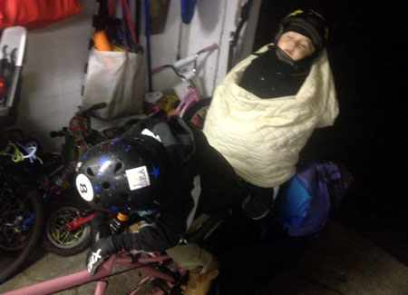 Kids sleeping on the bike