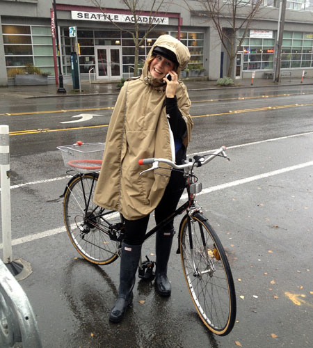 Ann in an Iva Jean rain cape
