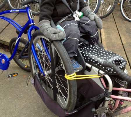 Bungee cord holding the tire in place
