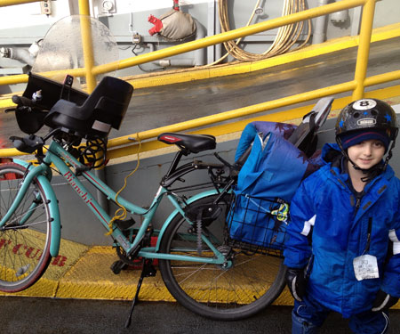 Aboard the ferry, note yellow tiedown rope
