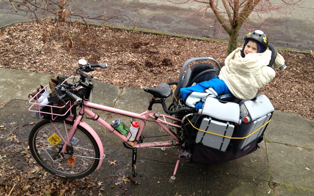 Puppies in the front, car seat in the panniers
