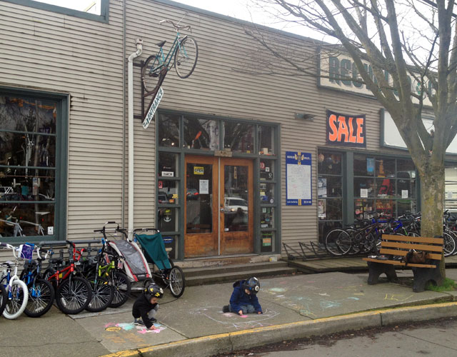 Sidewalk chalk at Recycled Cycles