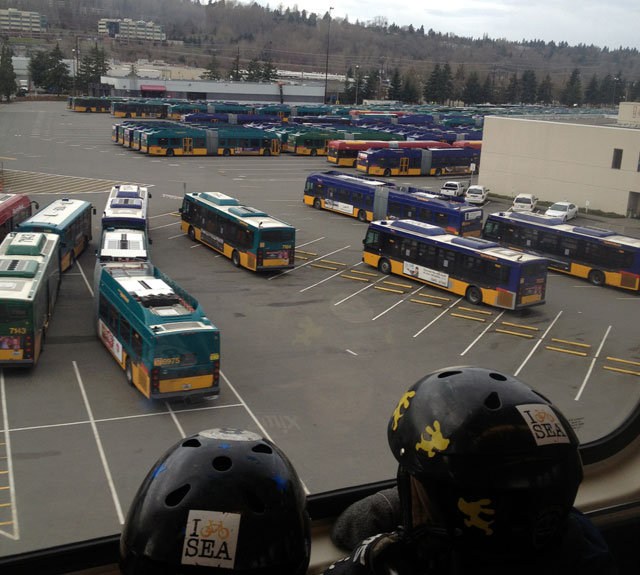 Admiring buses from the train