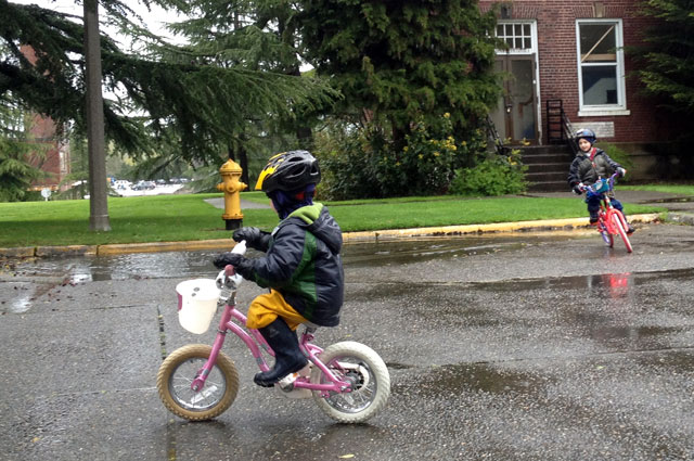 Pedaling! And puddles.