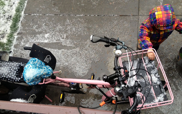 Hail-covered bike