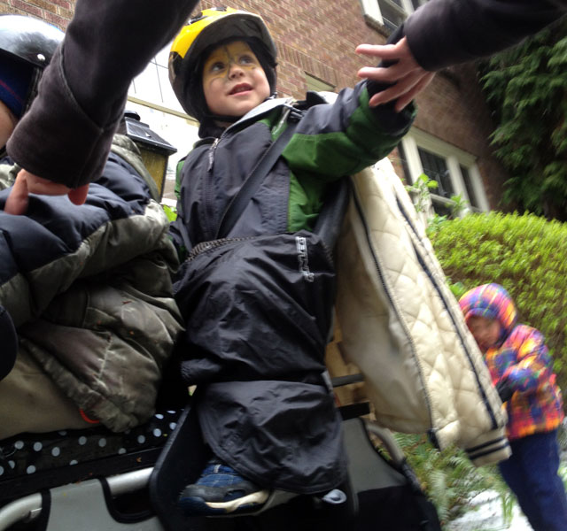 Rain chaps on the toddler