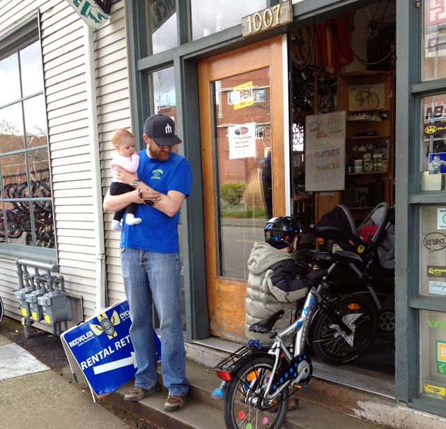Wheeling the Mosquito into the shop