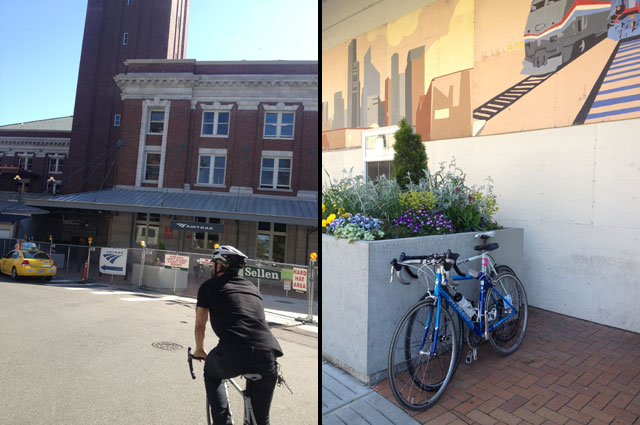 Train station, hidden bike racks