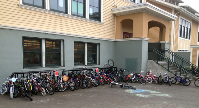 Some of the 115 Bike to School Day bikes