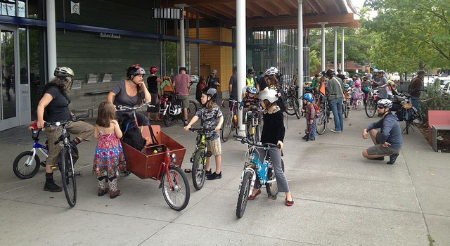 Kidical Mass massing up at Ballard Library