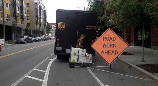 Delivery truck in the Dexter bike lane