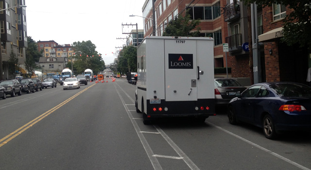Another delivery truck in the Dexter bike lane