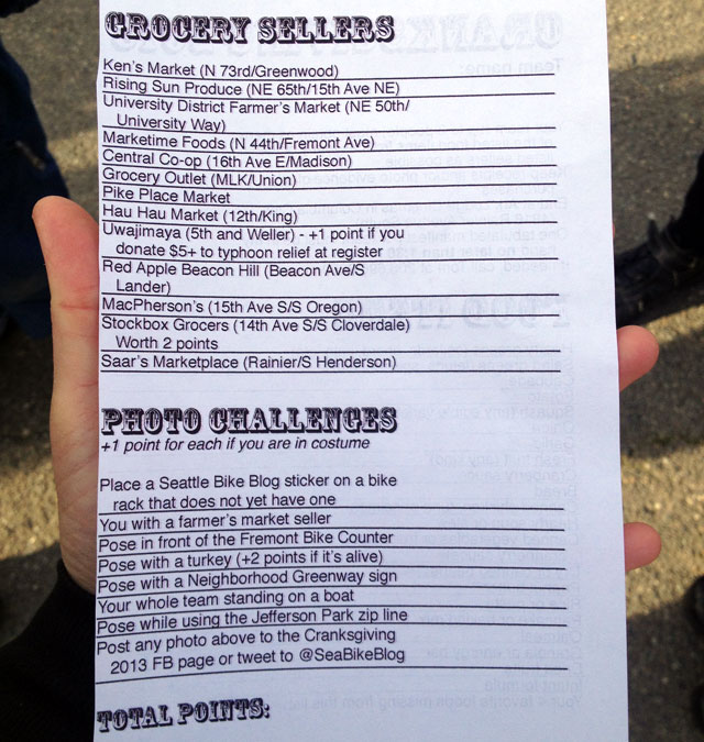 Seattle Cranksgiving 2013 manifest