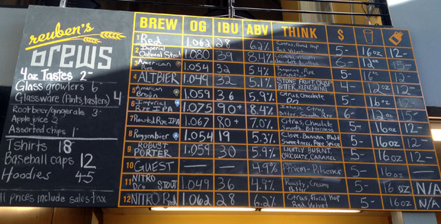 Reuben's Brews menu