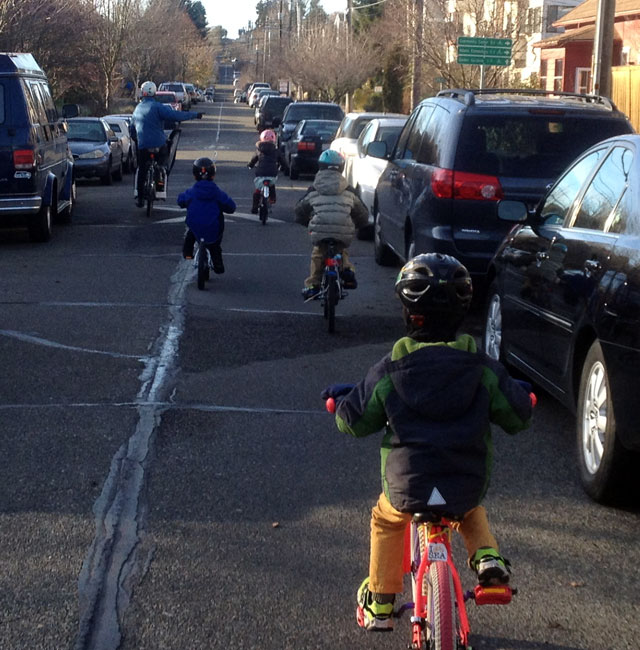 Heading west on the Ballard Greenway after the ride