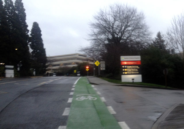 Green bike lane at Seattle Children's Hospital