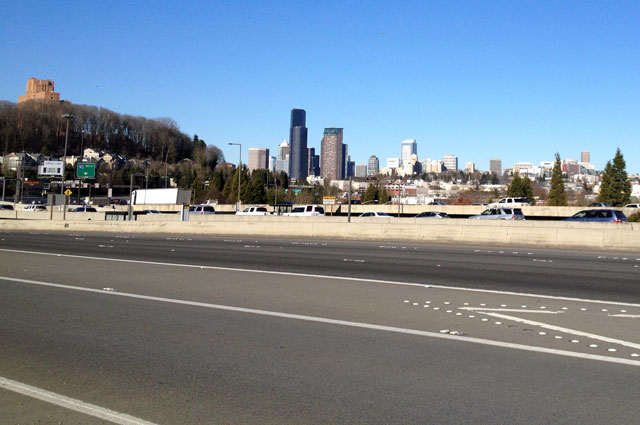 View of I-90 from the Mountains to Sound Greenway Trail