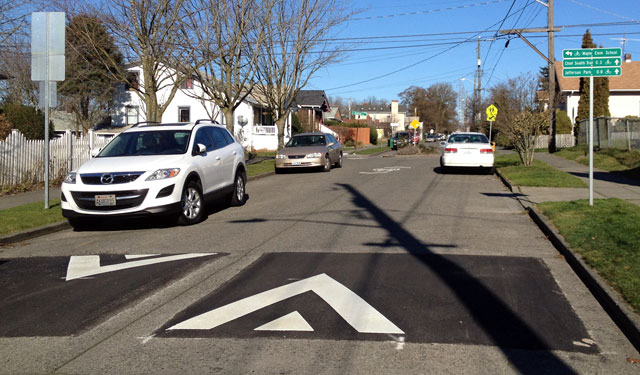 Two-part speed hump on the Beacon Hill Greenway