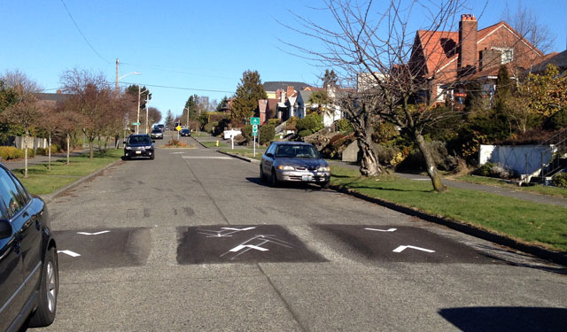 Three-part speed hump on the Beacon Hill Greenway