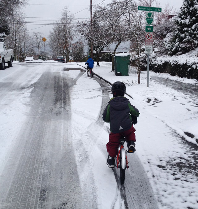 Kids riding in the snow