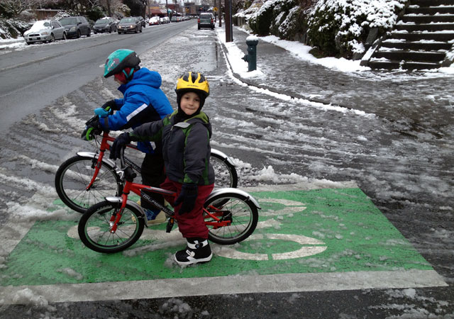 Kids riding in the slush