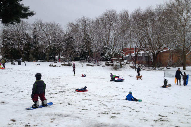 Snowboarding in the park