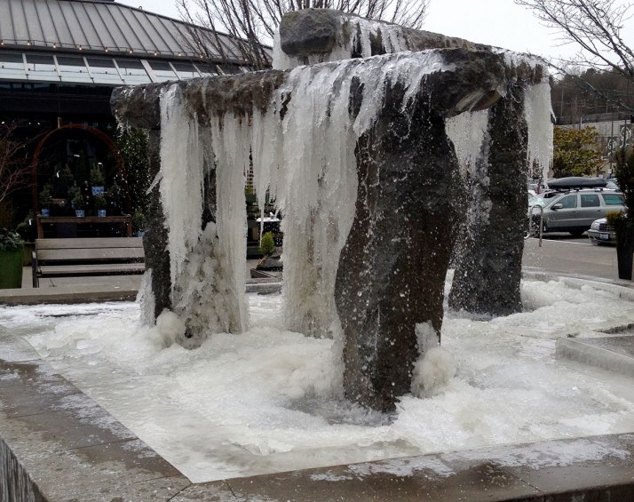 Frozen fountain at U-Village